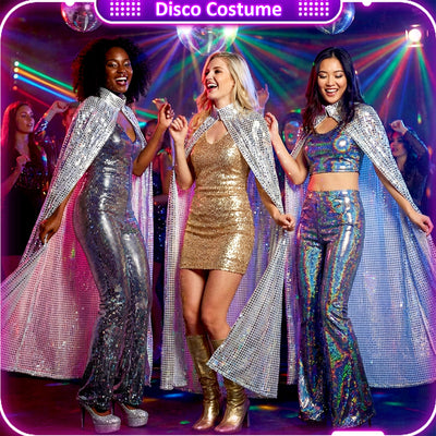 Silver Sequin Cape Long Glitter Cloak for Women Men Halloween Parties