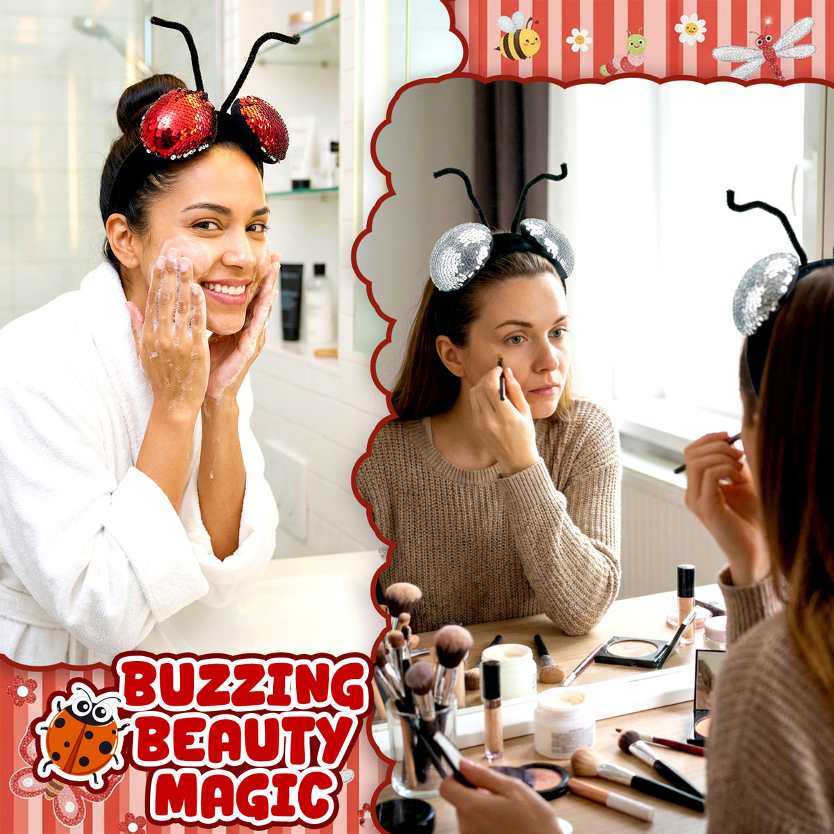 Fly Insect Headband Compound Eyes Sequins Ladybug Mothman Costume