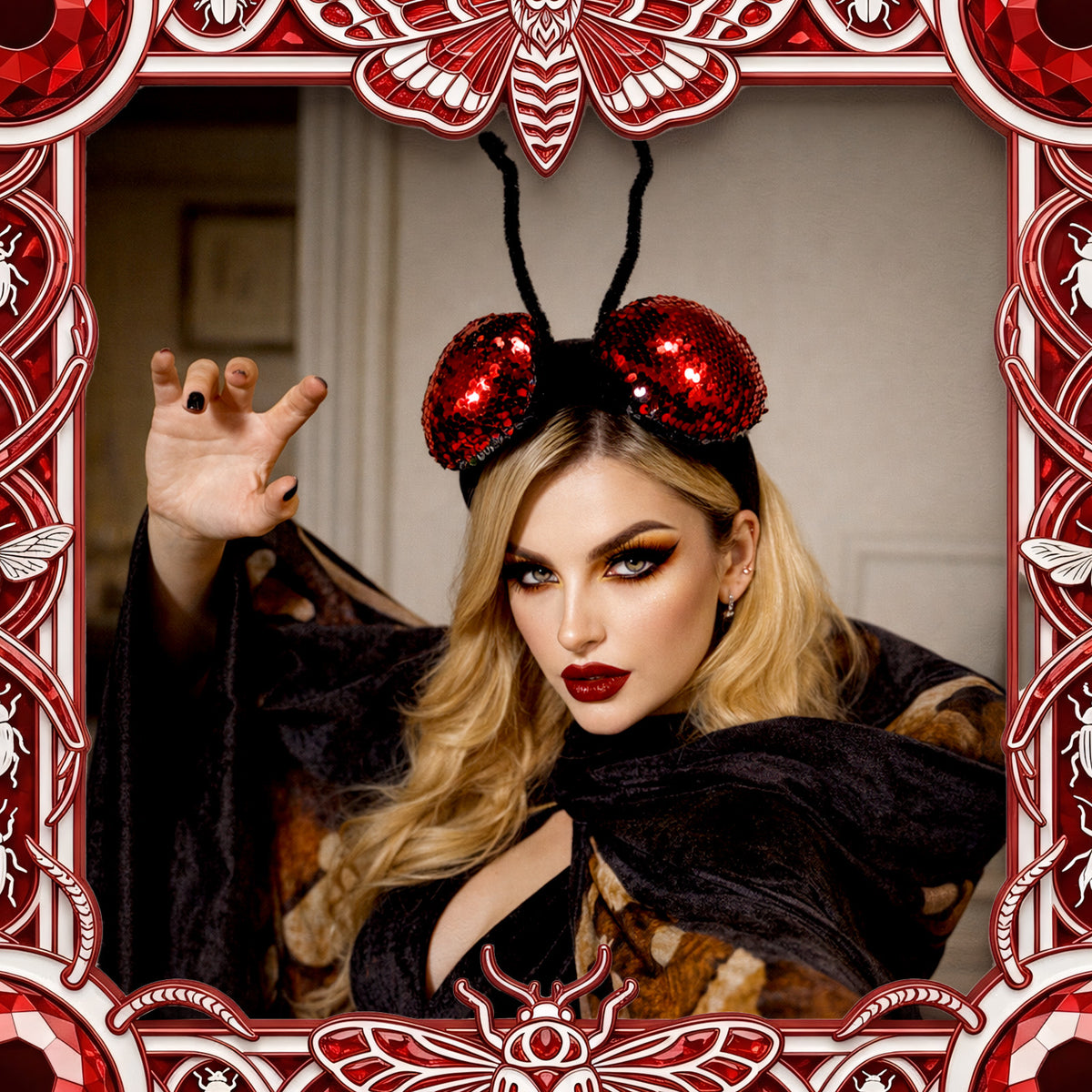 Fly Insect Headband Compound Eyes Sequins Ladybug Mothman Costume