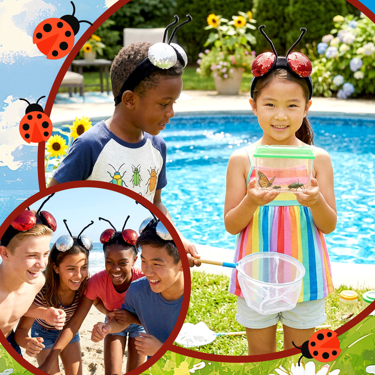 Fly Insect Headband Compound Eyes Sequins Ladybug Mothman Costume