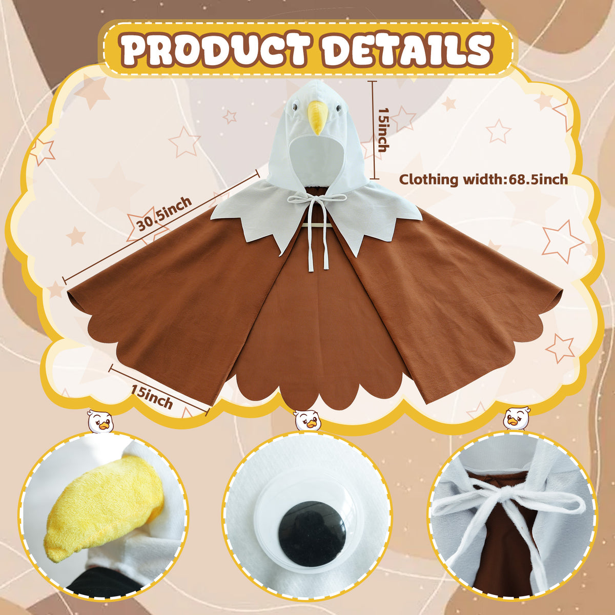 Eagle Cape Bald Eagle Costume Bird Costume with Hood Eagle Hooded Cloak Hawks Cosplay for Party Dress Up